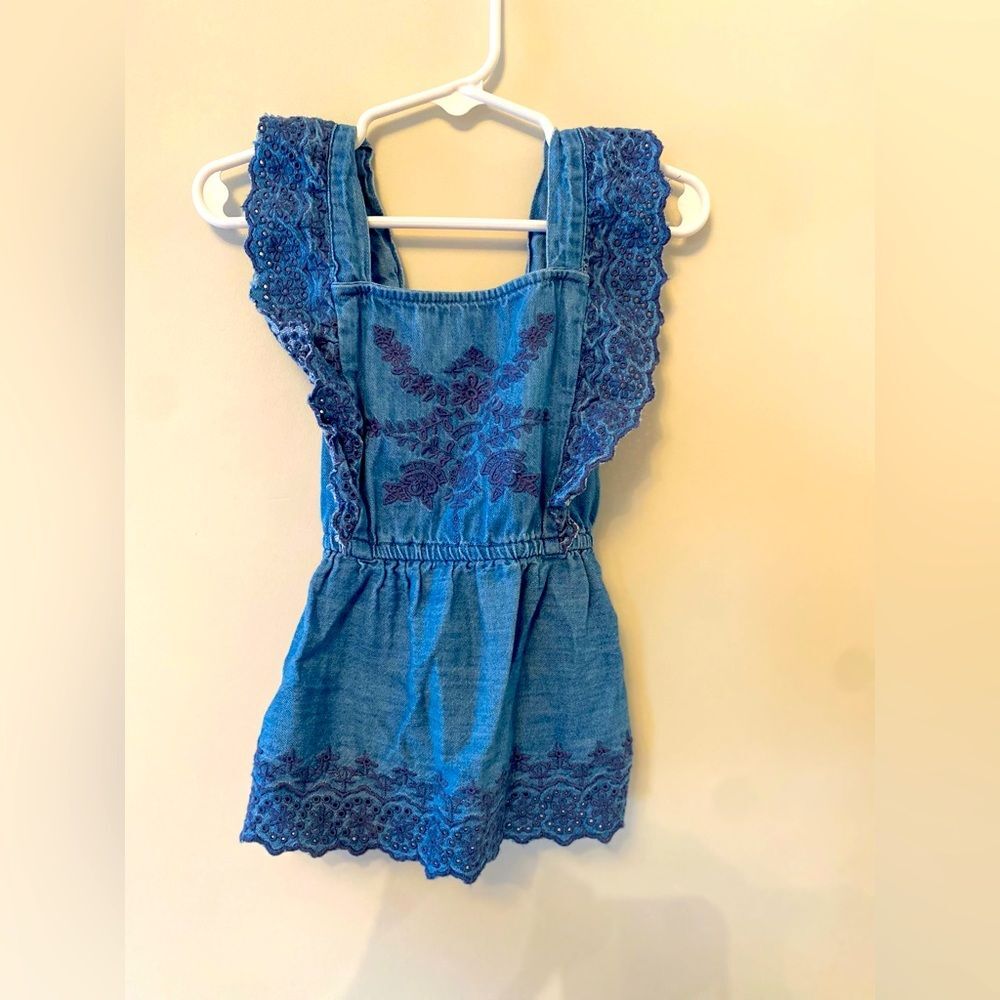 Toddler Girls Denim Embroidered Cross Back Top